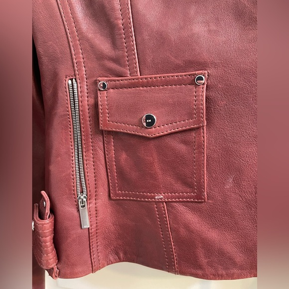 Karen Milllen burgundy leather moto biker jacket in excellent condition. - Picture 3 of 7